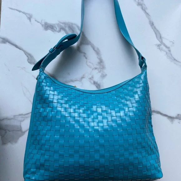 Sharif Luxury Blue Woven Leather Hobo Bag - Picture 2 of 9